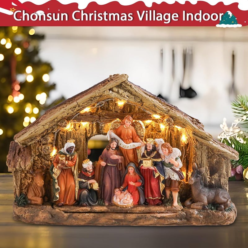 CHONSUN Nativity Sets 7 Inch Christmas Village Nativity Scene Indoor Manger Scene Christmas Village Xmas Tabletop Decorations Holiday Displays - Image 4